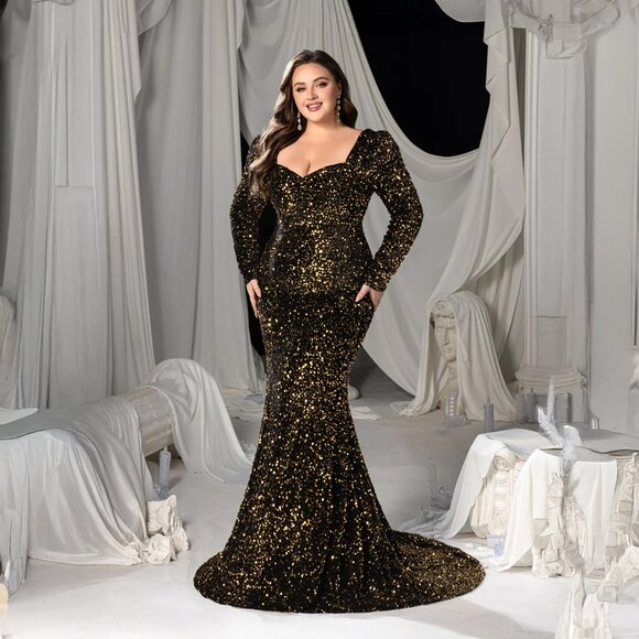 NWOT  Sequin Maxi Dress - Black/Gold - Picture 1 of 4